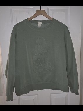 H&M Disney Mickey Mouse Embossed Sweatshirt Sage Green Crewneck Size L